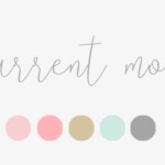 Text "current mood" in whimsical cursive gray font above a row of five pastel-colored circles (pink, peach, beige, light blue, gray) on a light gray background.