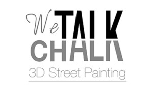 Logo of "we talk chalk" at Park West, featuring stylized text with the words "3d street painting" below it, all in grayscale.