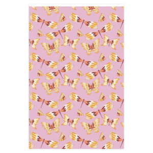 A whimsical pattern featuring Flying Cuties in Lavender Wrapping Paper set against a pale pink background, arranged diagonally with a symmetrical layout.