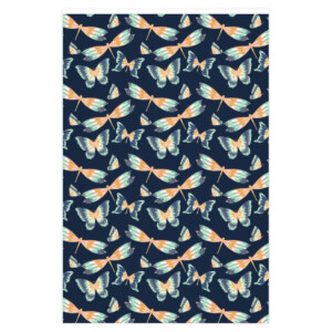 A whimsical pattern featuring Flying Cuties in Navy butterflies with a navy background, organized in a symmetrical layout with intersecting diagonal lines.