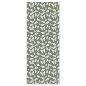 A long, narrow Custom Wrapping Paper featuring a repetitive, whimsical design of white leaves on a dark green background.