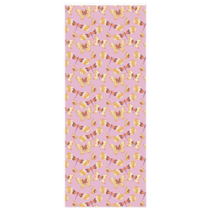 A seamless pattern featuring Flying Cuties in Lavender Wrapping Paper with scattered pizza toppings on a pink background, arranged in a tight, repetitive format.