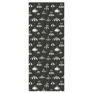 A whimsical fabric design featuring rows of white, gray, and gold Victorian Umbrellas Custom Wrapping Paper against a dark background. The lamps vary slightly in design and are aligned neatly in staggered rows.